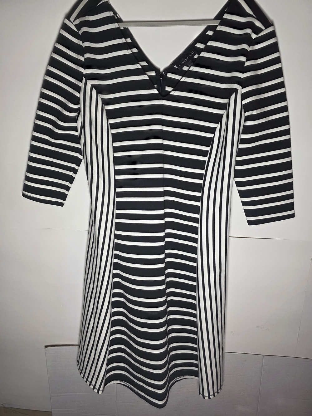 Black and White Striped V‑Neck Women’s Dress